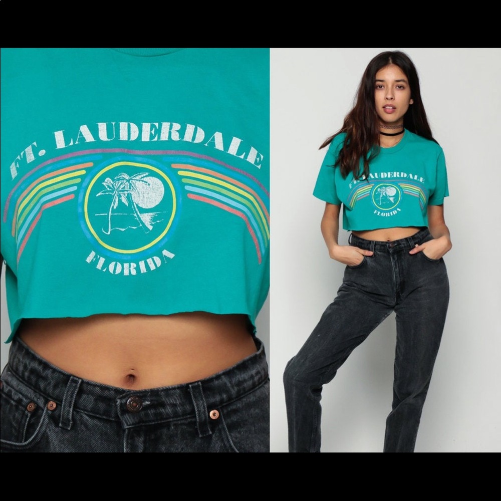 Florida Shirt Cropped Tshirt TROPICAL Palm Tree Shirt 80s Vintage Medium large